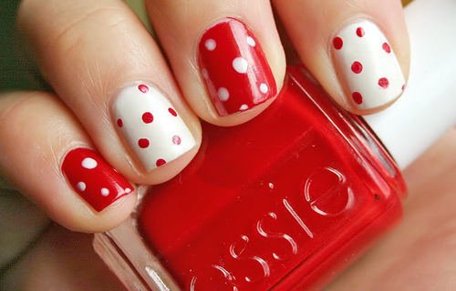 Polka Nail Art Red & White