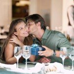 woman giving gift to man